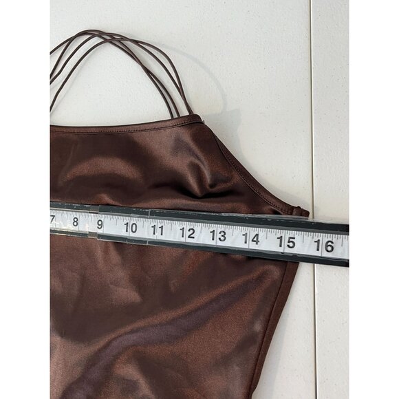 H&M Divided Brown Satin Mini Dress Women’s Medium Sleeveless Slip Party Outfit - Picture 12 of 12